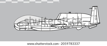Northrop Grumman RQ-4 Global Hawk. Vector drawing of surveillance UAV. Side view. Image for illustration and infographics. 