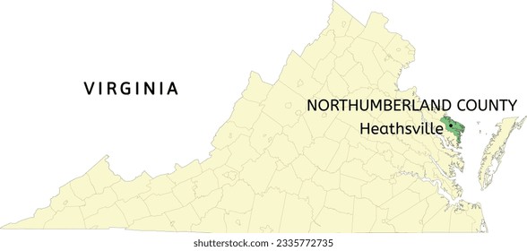 Northumberland County and census-designated place of Heathsville location on Virginia state map
