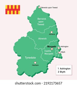 Northumberland map in England. Vector illustration