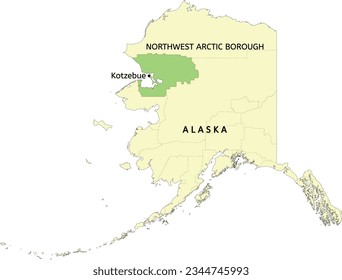 Ubicación del Boro del Ártico Noroeste y la ciudad de Kotzebue en el mapa del estado de Alaska