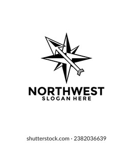 Northwest Compass logo design vector template, Creative compass logo with arrow