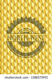 North-west gold badge or emblem. Scales pattern. Vector Illustration. Detailed.