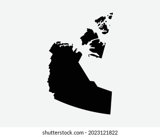 Northwest Territories Canada Map Black Silhouette. NT, Canadian Territory Shape Geography Atlas Border Boundary. Black Map Isolated on a White Background. EPS Vector Graphic Clipart Icon