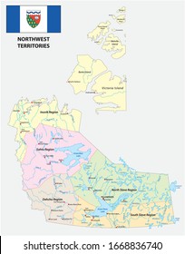 northwest territories political and administrative regions map with flag canada