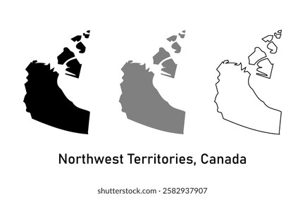 northwest territories province, Canada map illustration isolated on background. map in black, gray, and outlines	