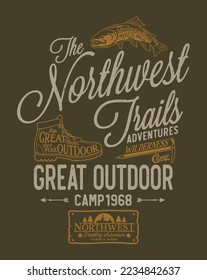 Campamento de aventuras del noroeste gran vintage al aire libre para camiseta de niños