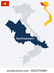 Northwest Vietnam Map and Flag - Tây Bắc Region, Mountainous Provinces and Rice Terraces Vector .