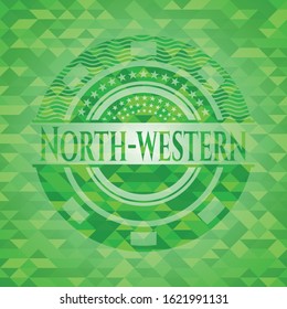 North-western green emblem with triangle mosaic background. Vector Illustration. Detailed.