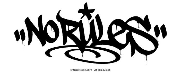 NoRules marca de grafite em negrito tinta spray preto com gotas. Fundo transparente. Design estilo rua para rebeldes e pensadores livres. atitude sigma.