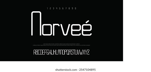 Fonte digital abstrata Norve Chevy Modern. Fonte criativa logotipo, tipo, tecnologia, filme, digital, música, filme. Fonte e ilustração em formato vetorial.