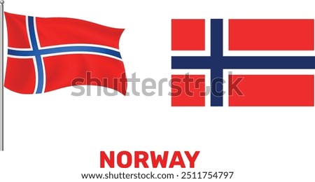 Norway 2 flag waving one straight and second wavy flag illustration 