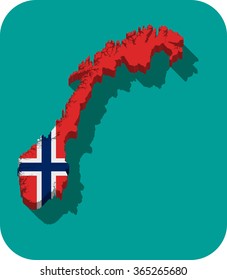 Norway - 3D map and flag