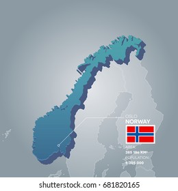 Norway 3d map with information of area and population of the country.