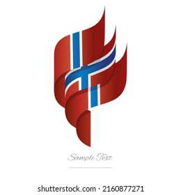 Norway abstract 3D wavy flag red white blue modern Norwegian ribbon torch flame strip logo icon vector