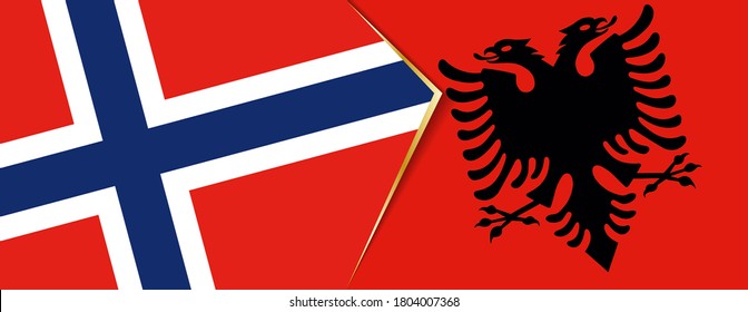 Norway and Albania flags, two vector flags symbol of relationship or confrontation.