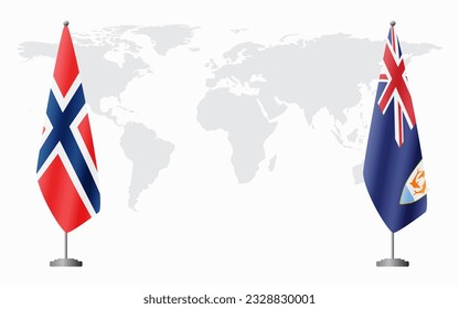Norway and Anguilla flags for official meeting against background of world map.