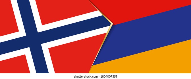 Norwegen und Armenien: zwei Vektorfahnen, Symbol für Beziehung oder Konfrontation.