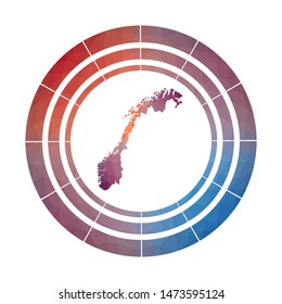 Norway badge. Bright gradient logo of country in low poly style. Multicolored Norway rounded sign with map in geometric style for your infographics.