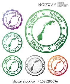 Norway badge. Colorful polygonal country symbol. Multicolored geometric Norway logos set. Vector illustration.