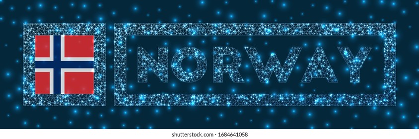 Norway badge. Flag of Norway in glowing network geometric style. Beautiful vector illustration.