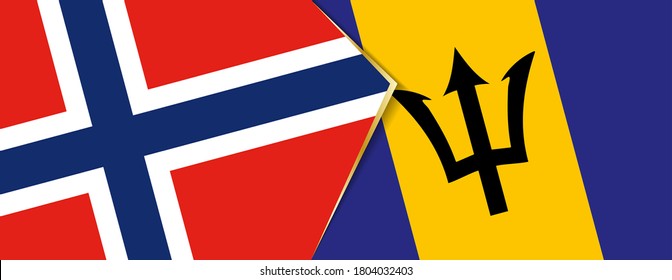 Norway and Barbados flags, two vector flags symbol of relationship or confrontation.