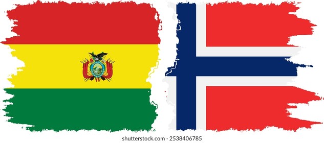 Conexión de banderas grunge de Noruega y Bolivia, Vector