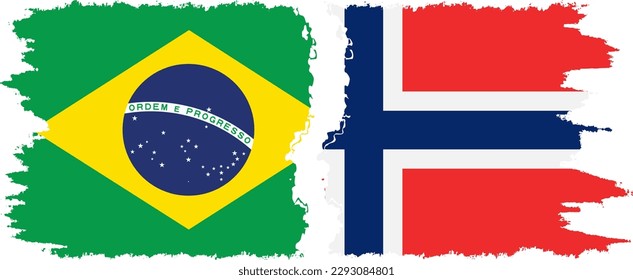 Norway and Brazil grunge flags connection, vector