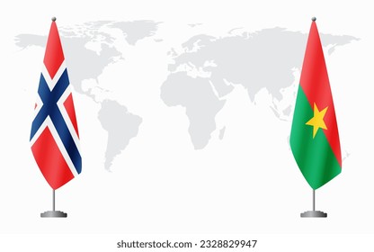 Norwegen und Burkina Faso Flaggen für offizielle Treffen auf der Grundlage der Weltkarte.