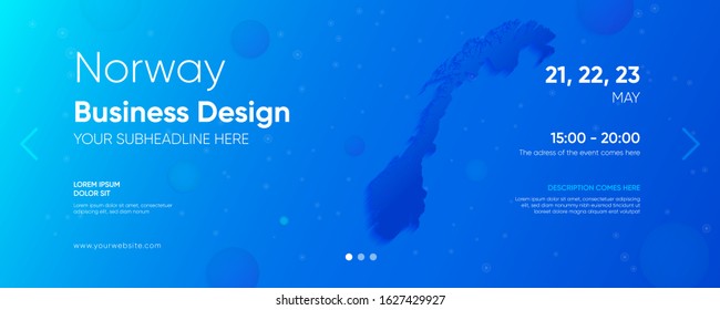 Norway business design template with its own map and various design elements on the blue gradient background for web.
