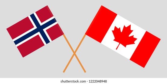 Norway and Canada. The Norwegian and Canadian flags. Official colors. Correct proportion. Vector illustration