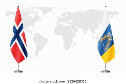 Norway and Canary Islands flags for official meeting against background of world map.