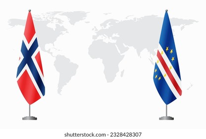 Norway and Cape Verde flags for official meeting against background of world map.