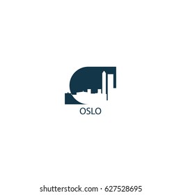 Norway capital Oslo cool city landscape skyline panorama vector logo negative icon