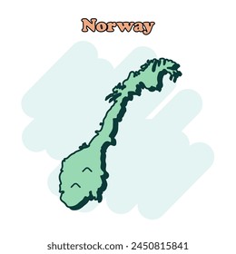 Norway cartoon colored map icon in comic style. Country sign illustration pictogram. Nation geography splash business concept.