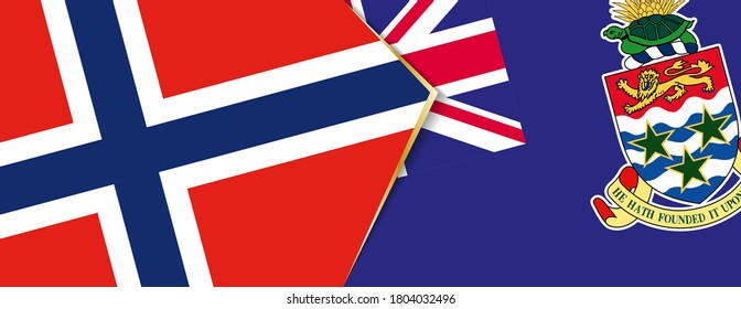 Die Flagge Norwegens und der Kaimaninseln, zwei Vektorfahnen Symbol für Beziehung oder Konfrontation.