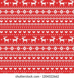 Norway Christmas Festive Sweater Fairisle Design. Seamless Jacquard  Vector Pattern. 