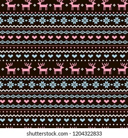 Norway Christmas Festive Sweater Fairisle Design. Seamless Jacquard  Vector Pattern. 