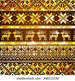 Norway Christmas seamless golden background, vector illustration.