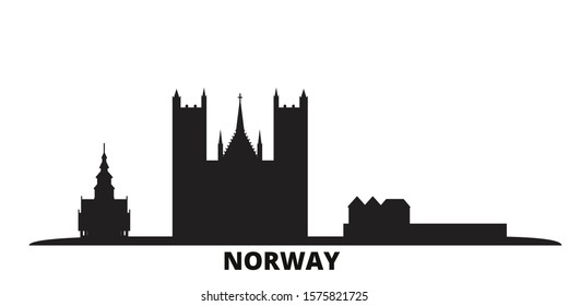 Norway city skyline isolated vector illustration. Norway travel black cityscape