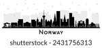 Norway city skyline silhouette with black buildings isolated on white. Vector illustration. Concept with historic and modern architecture. Norway cityscape with landmarks. Oslo. Stavanger. Trondheim.