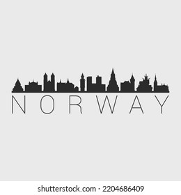 Norway City Skyline. Silhouette Illustration Clip Art. Travel Design Vector Landmark Famous Monuments.