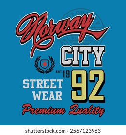 norway city typography slogan for t-shirt printing design. streetwear, premium quality. urban street graffiti letters graphic design. vector illustration