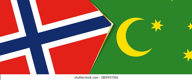 Banderas de Noruega y las Islas Cocos, dos banderas vectoriales símbolo de relación o enfrentamiento.