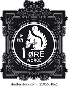 norway coin one ore with frame handmade design vector