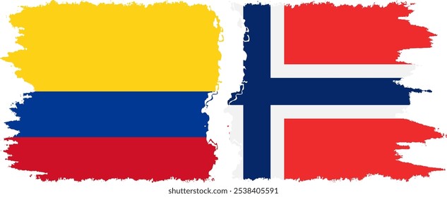 Conexión de banderas grunge de Noruega y Colombia, Vector