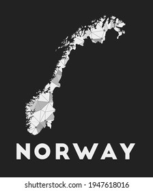 Noruega - mapa de la red de comunicación del país. Diseño geométrico noruego sobre fondo oscuro. Tecnología, internet, red, concepto de telecomunicaciones. Ilustración vectorial.