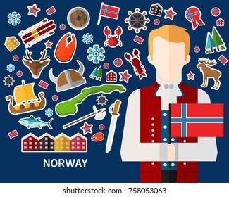 Norway concept background .Flat icons
