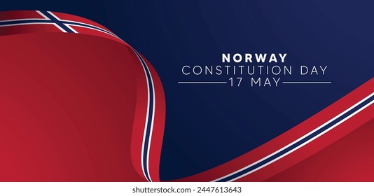 Norway 	Constitution Day 17 May flag ribbon vector poster