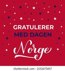 Norway Constitution Day Banner. Happy Birthday Norway lettering in Norwegian. National holiday celebration on May 17. Vector template for typography poster, flyer, greeting card, etc.