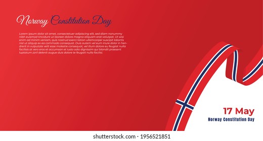 Norway constitution day design with flying norway ribbon flag and red background. good template for Norway National day.